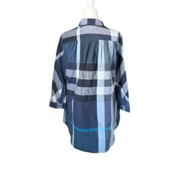 Burberry Brit Womens Cotton Checkered Print Button-Up Blouse Blue Size S Tunic - Picture 2 of 16